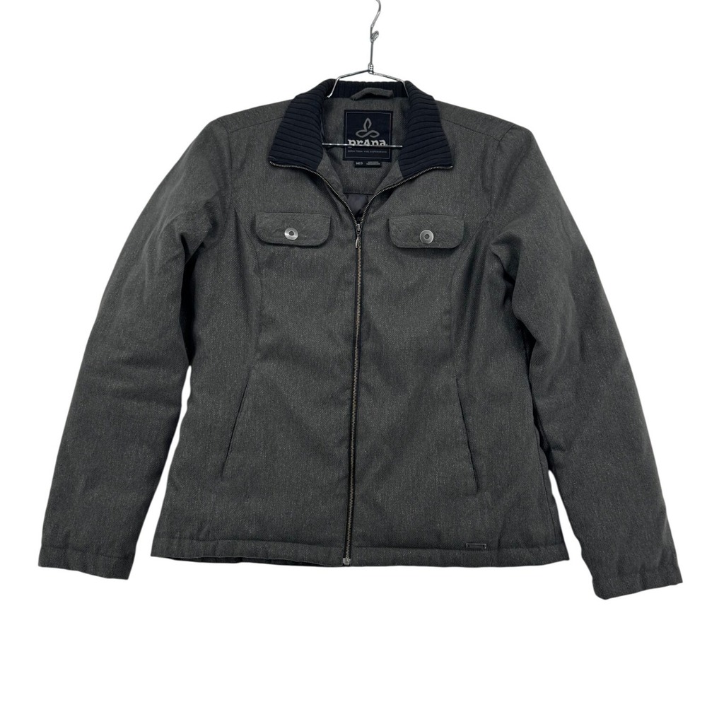 prAna Showdown Jacket Women Medium Charcoal Grey Excellent Down Insulated Zip